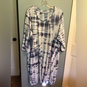 Tie-Dye Scoop Neck Casual Women's Dress in Navy and White